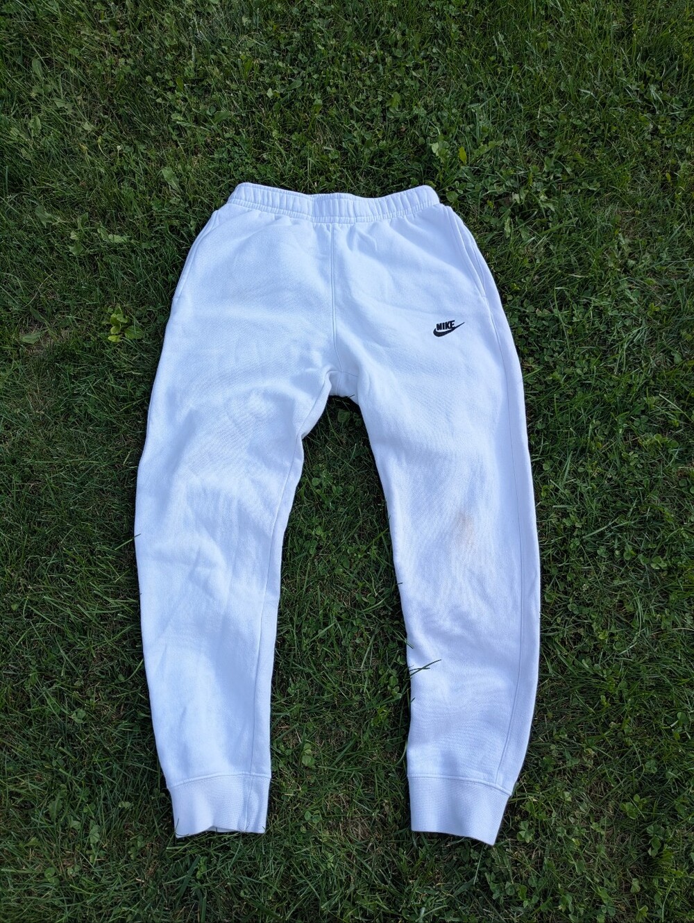 Nike White Fleece Joggers with Black Swoosh